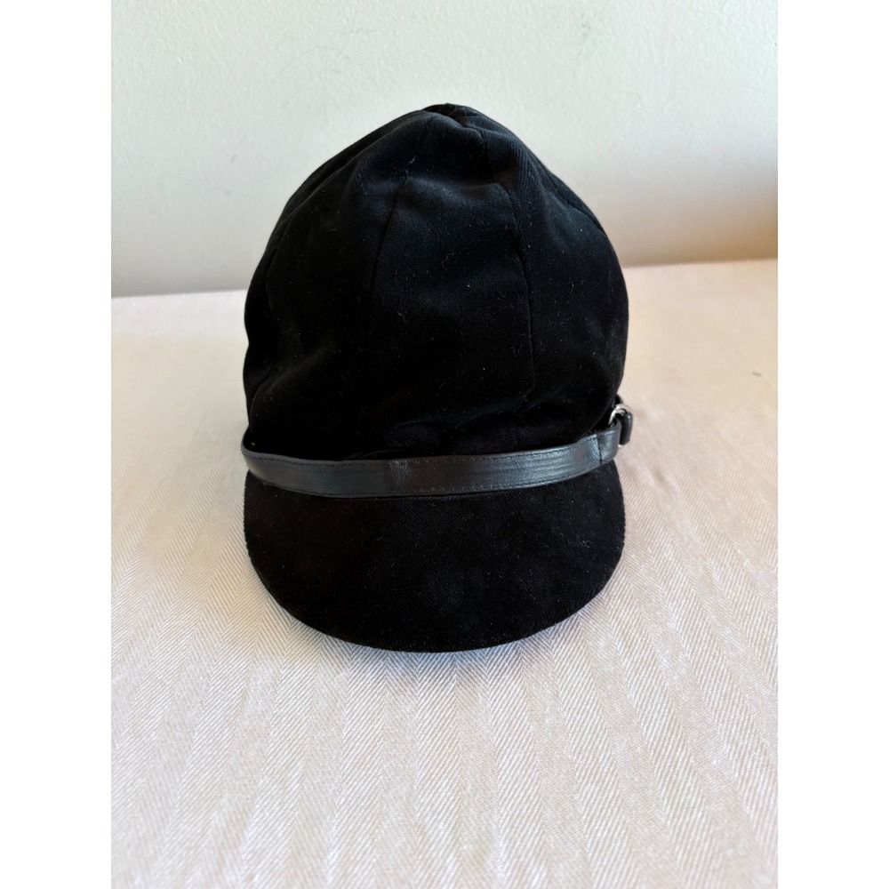 Lauren Ralph Lauren Black Velvet Equestrian Hat Leather band w/ Silver D-Ring M